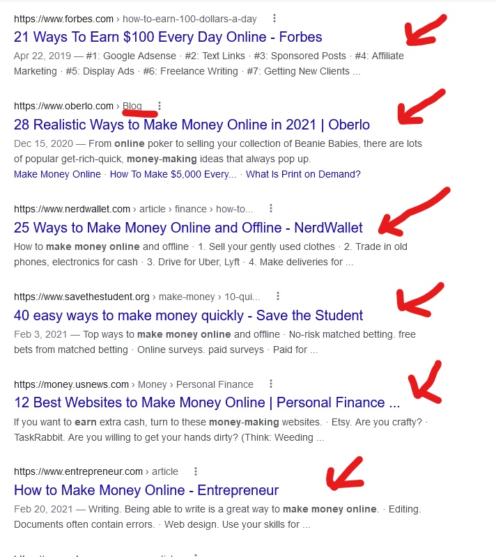 how do you make money online search results