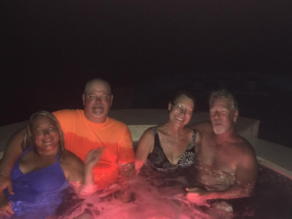Partying in the hot tub, with April Weberg, Janet and Don Legere
