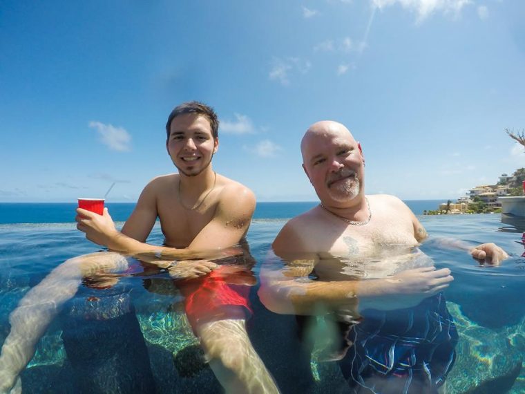 Richard And John Weberg in Cabo San Lucas, Mexico in the infinity pool