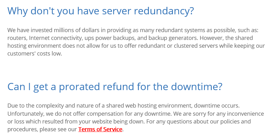 Bluehost service redundancy faqs