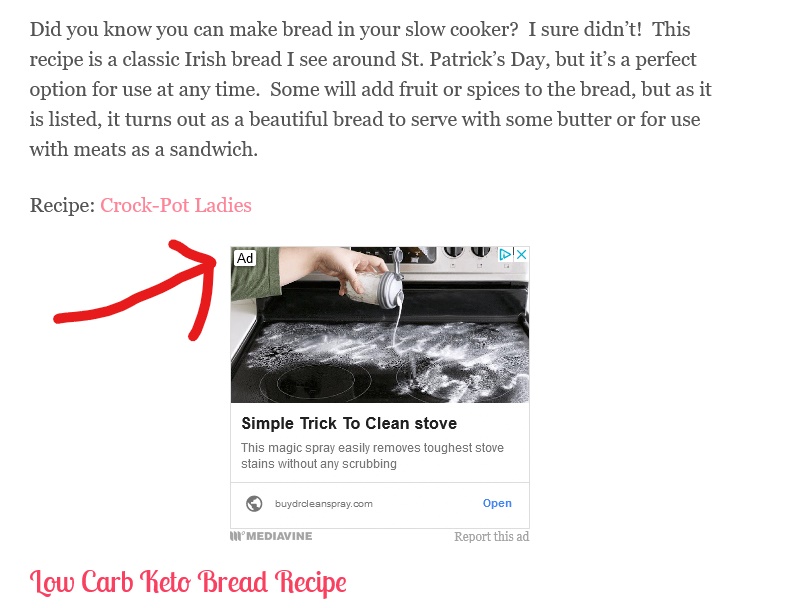 example of a contextual ad in the middle of a blog post about food