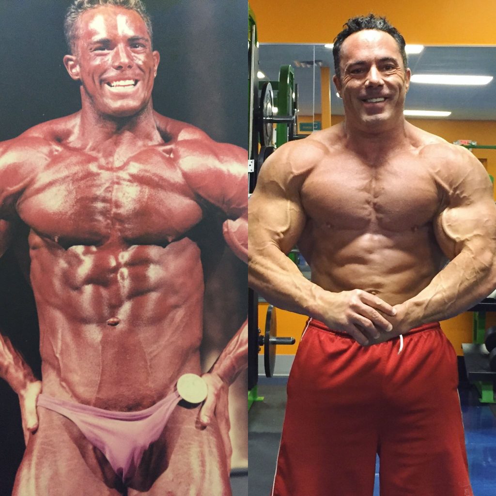 Joel therien at age 20 on the left and age 49 on the right.