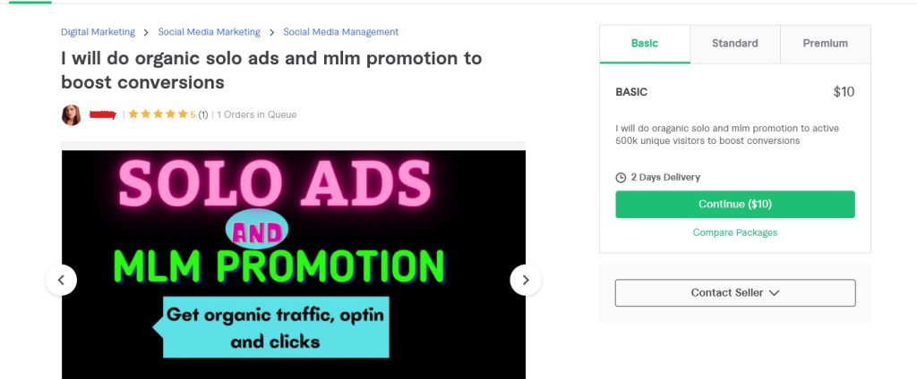 Fiverr solo ad seller example