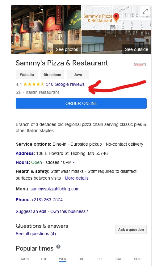 Google My Business customer reviews