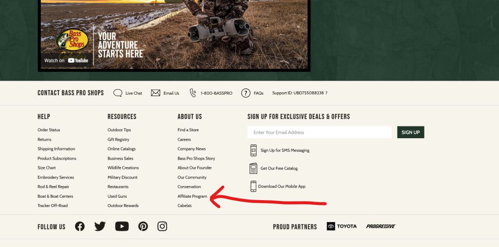 how to find affiliate program link in footer