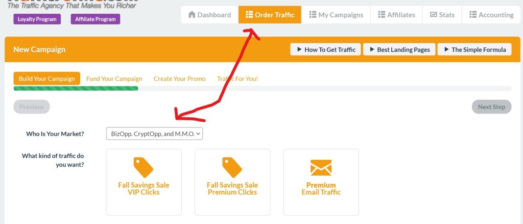 order traffic and select your niche