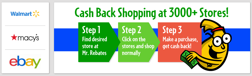 Mr. Rebates Cash Back Shopping at 3000 Stores