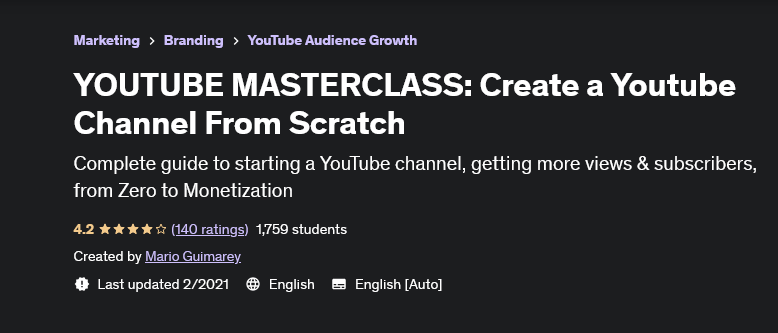 Udemy YOUTUBE MasterClass