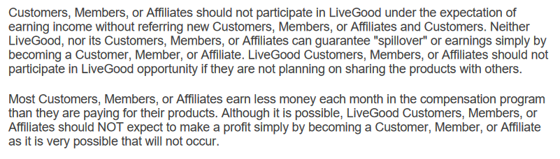 LiveGood Small Print Disclaimer